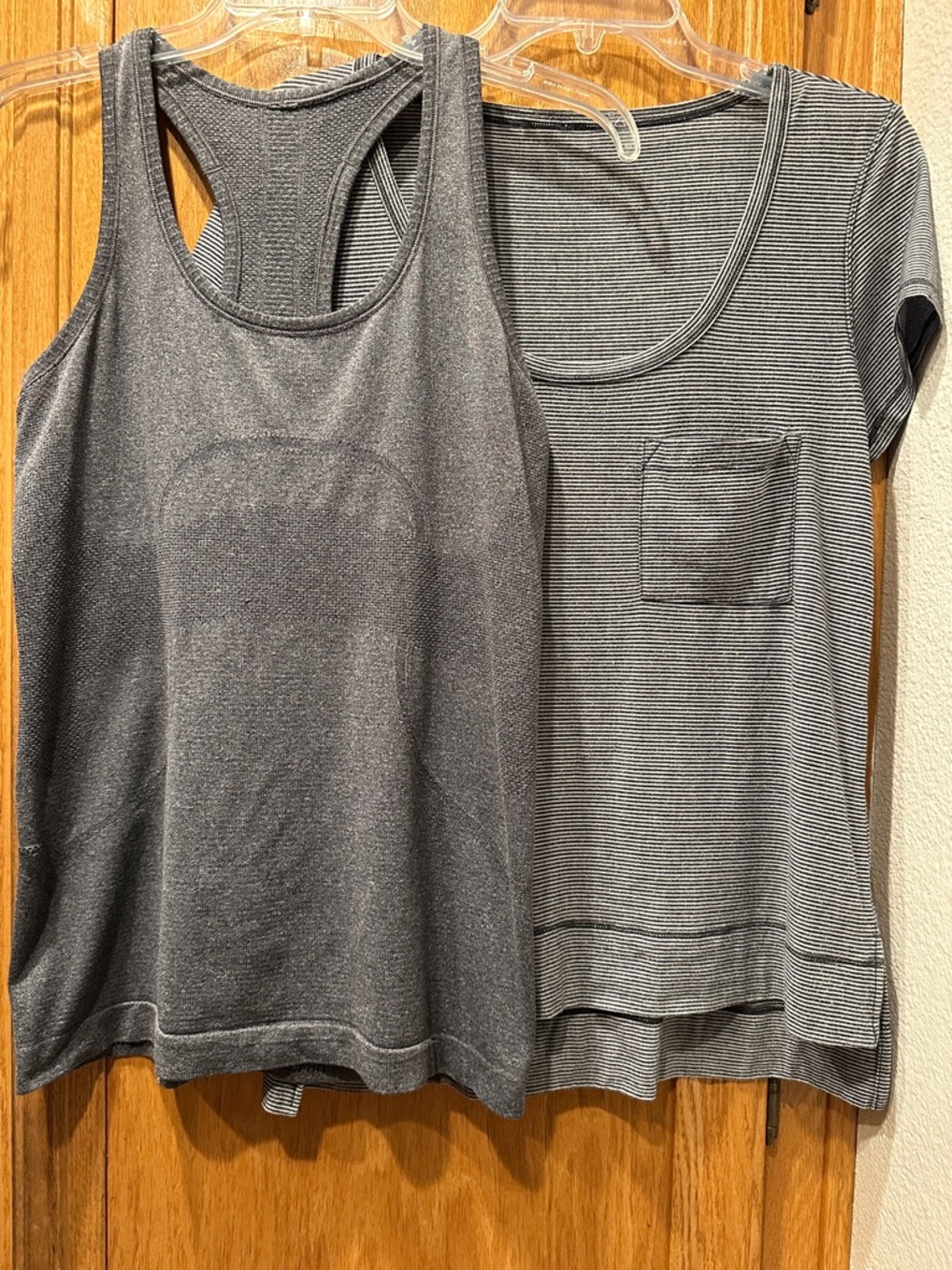 Two Lululemon Gray Tops: Swiftly Tech Racerback Tank & Stripe Scoop Neck Shirt 6